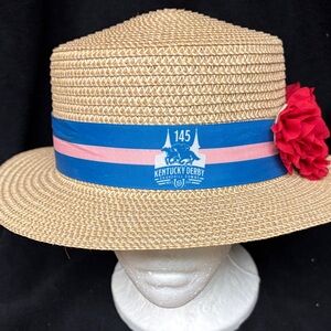 Kentucky Derby Straw Hat with Blue and Pink Ribbon 145 Church Hill Downs!!!